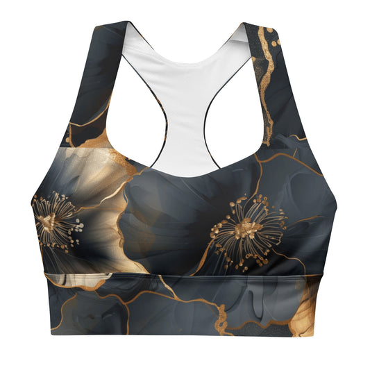 Black and Gold Floral Sports Bra – Elegant Activewear - RegSmegLife