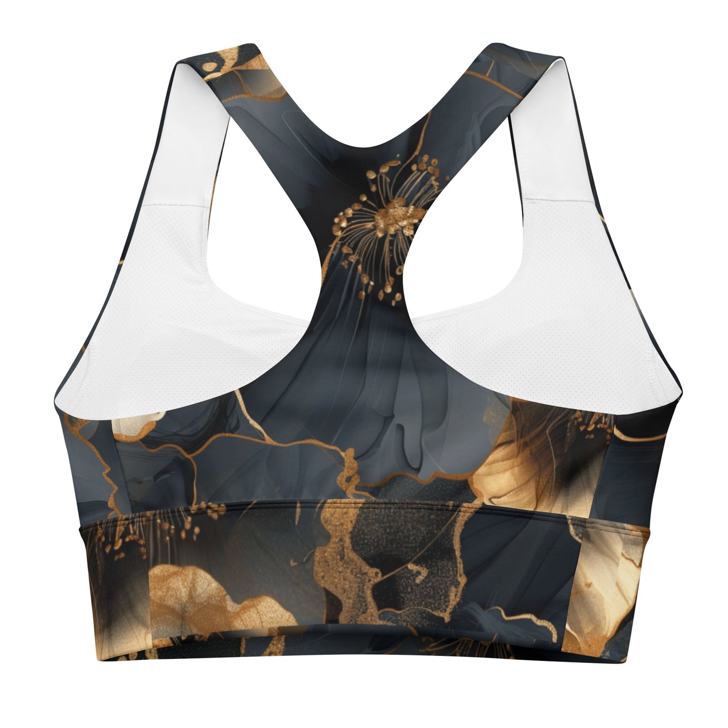 Black and Gold Floral Sports Bra – Elegant Activewear - RegSmegLife