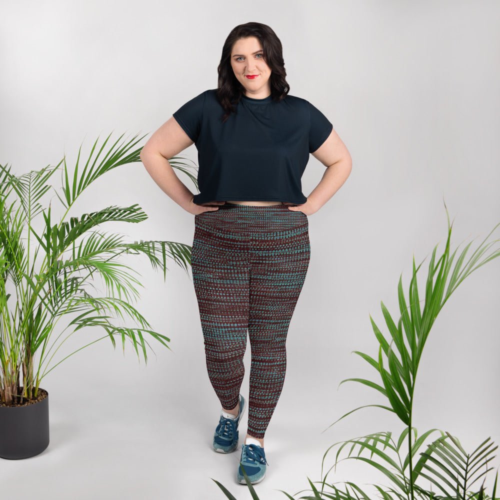 Blue Static Fabric Pattern Plus Size Leggings - RegSmegLifeAll - Over Leggings