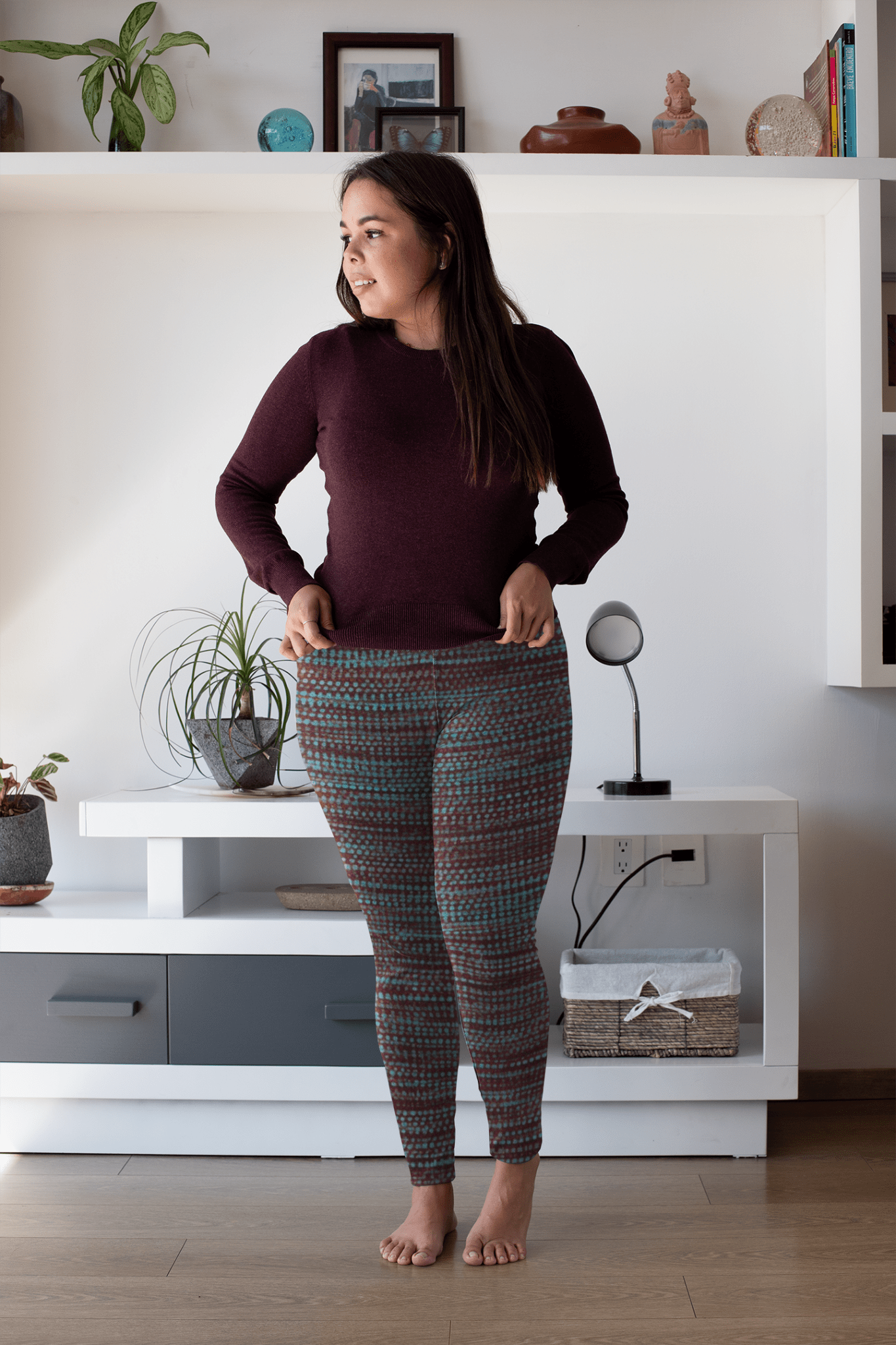 Blue Static Fabric Pattern Plus Size Leggings - RegSmegLifeAll - Over Leggings