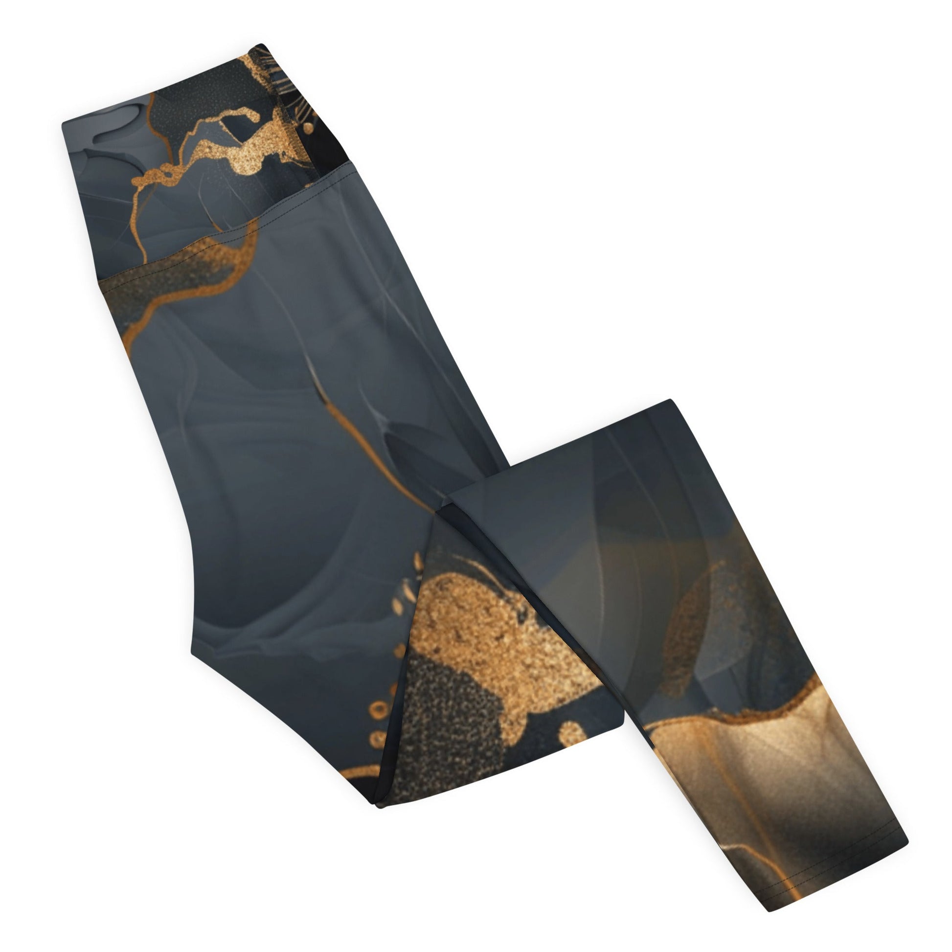 Elegant Black and Gold Floral Leggings – Luxury Activewear - RegSmegLife