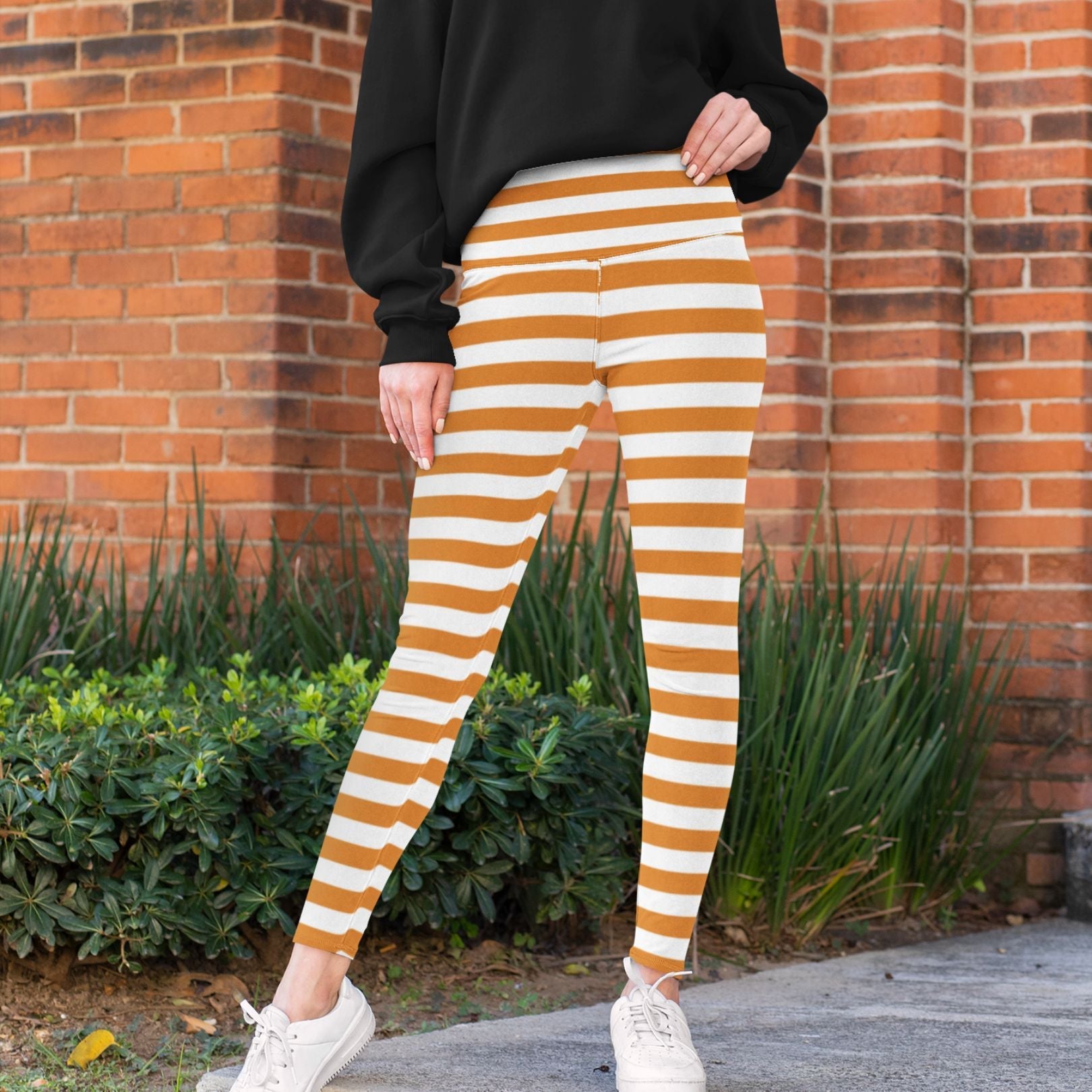 Halloween Orange Striped Leggings - RegSmegLifeAll - Over Leggings