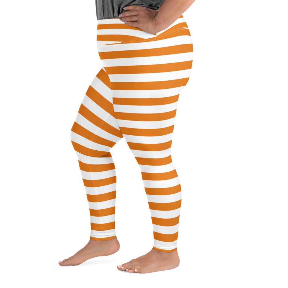 Halloween Orange Striped Plus Size Leggings - RegSmegLifeAll - Over Leggings