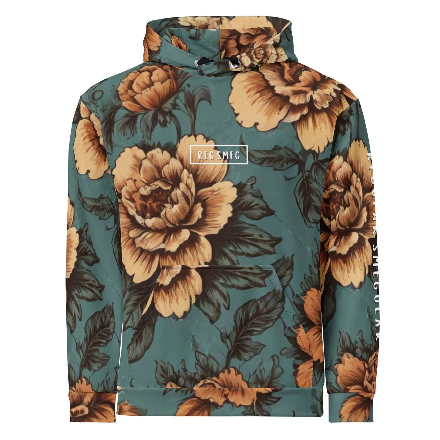 intage floral hoodie with Reg Smeg print on the front and Regular Smegular lettering on the sleeve.