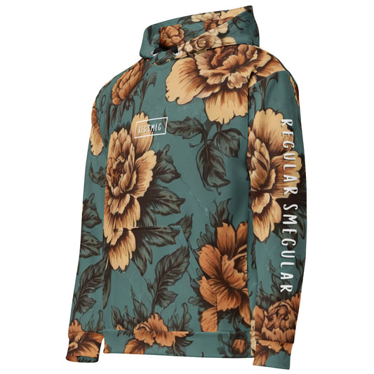 intage floral hoodie with Reg Smeg print on the front and Regular Smegular lettering on the sleeve.