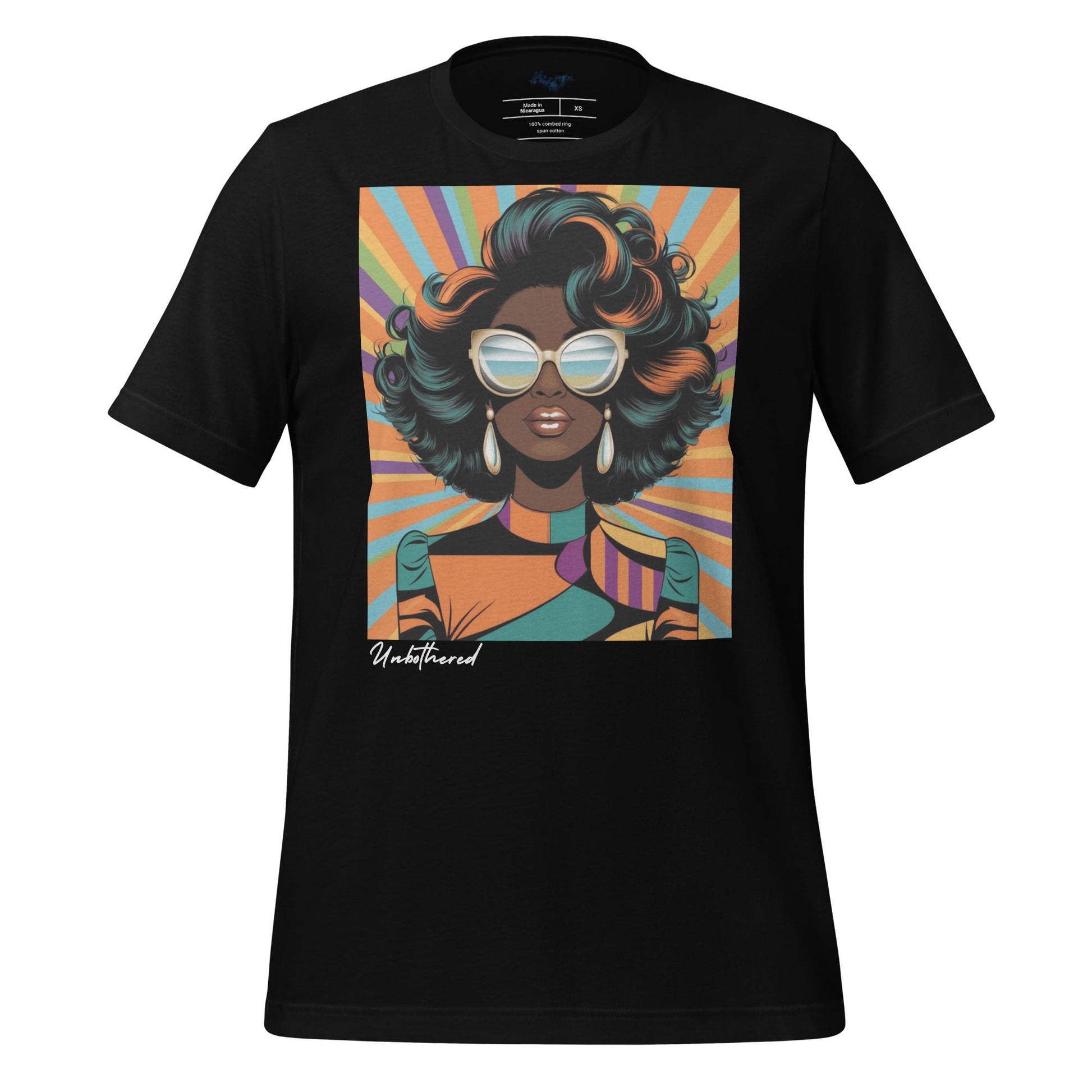 Retro Pop Art T-Shirt | Bold & Vibrant 70s - Inspired Print - Black - RegSmegLifeVibes Tee