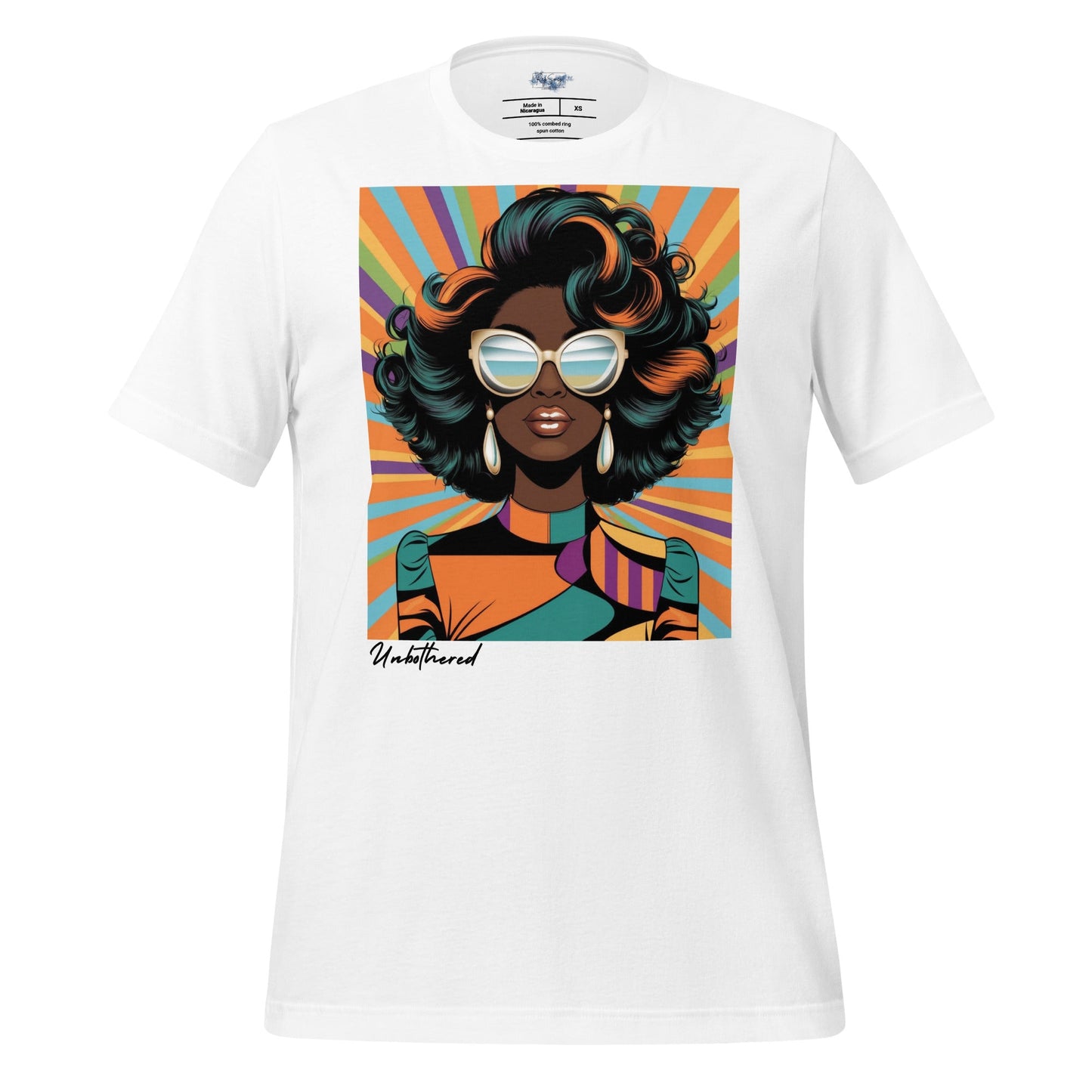 Retro Pop Art T-Shirt | Bold & Vibrant 70s - Inspired Print - White - RegSmegLifeVibes Tee